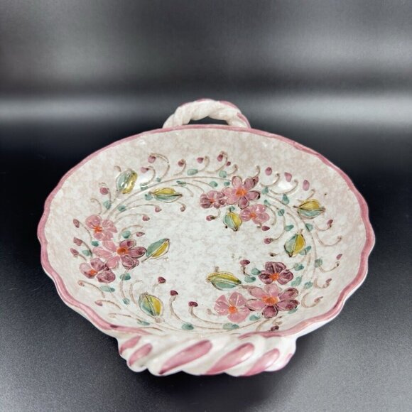 Vintage Italian Art Pottery Dish Bowl Hand Carved Hand Painted Dish With Handles - Picture 14 of 16
